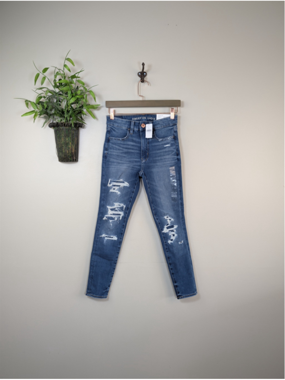 NEW American Eagle 2 Dream Jeans Hi Rise Skinny Crop Jegging Dark Distressed AE